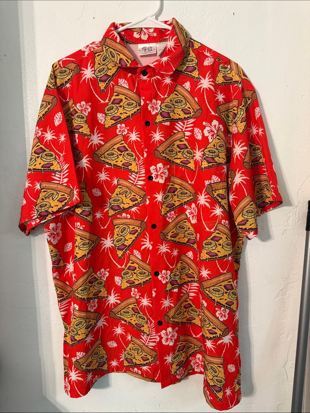 Funny guy  formal Hawaiian Pizza-Print Short Sleeve Button-Down Shirt